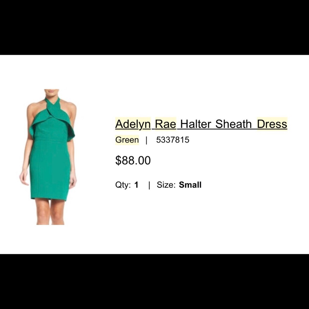 Adelyn Rae Green Halter Sheath Dress